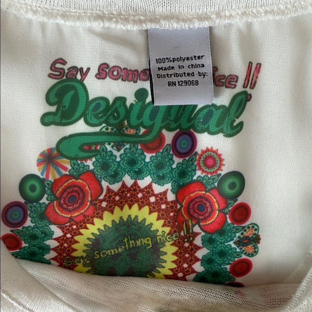 Desigual Women's White Top with Colorful Floral Design Size Small - Picture 5 of 8